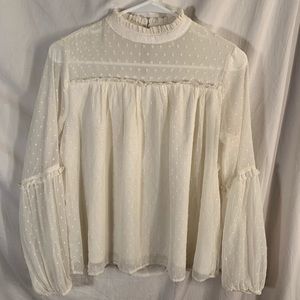 Cream Flowy Mock Neck Blouse